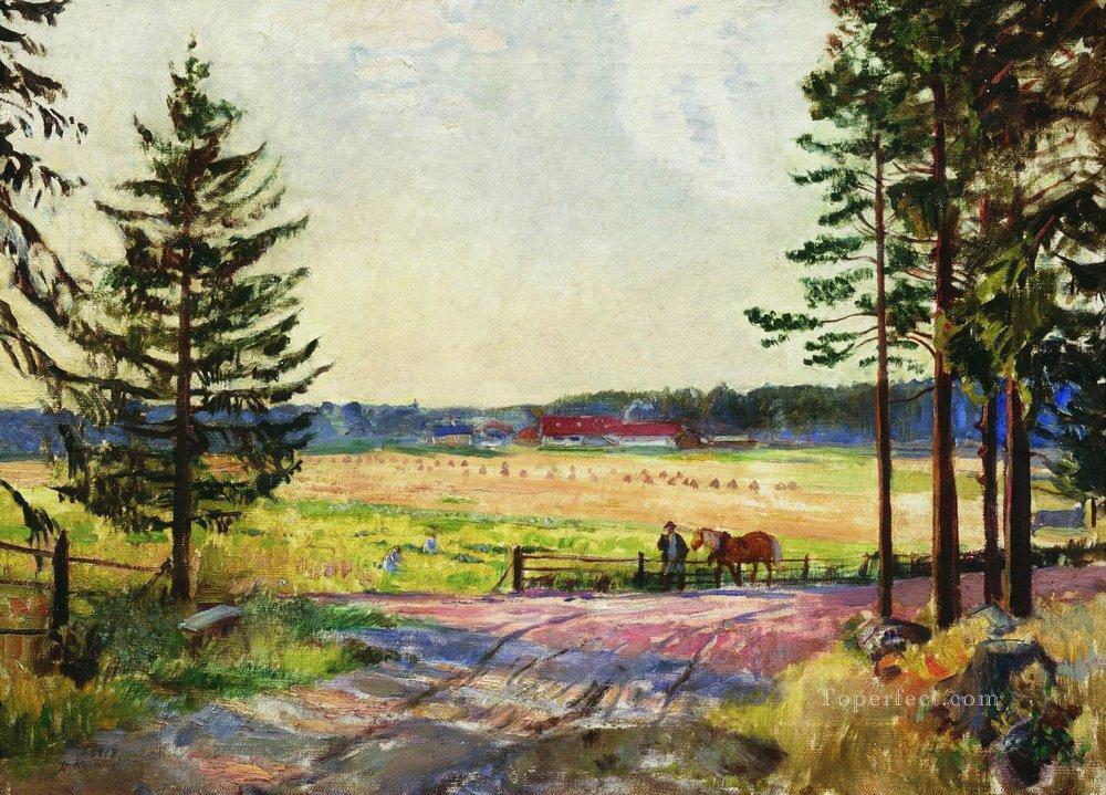 arable 1917 Boris Mikhailovich Kustodiev plan scenes landscape Oil Paintings